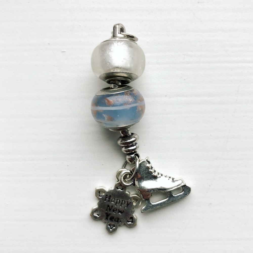 Silver & blue “Happy New Year” snowflake charm